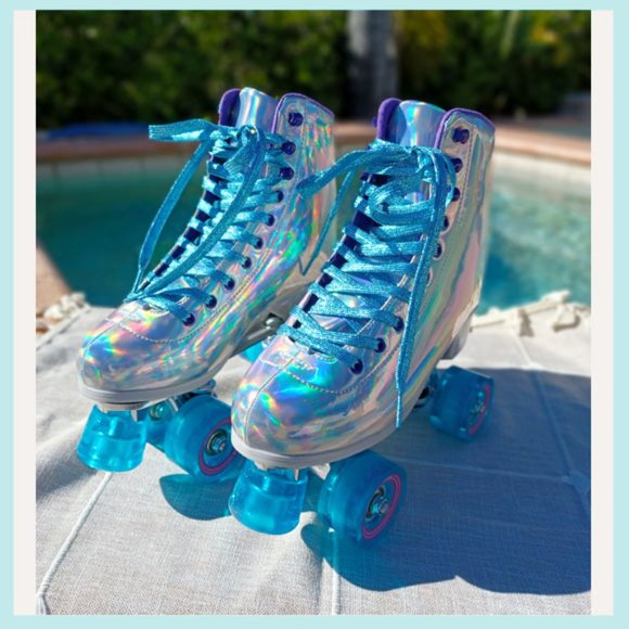 Foxy Skates Shoes - Holographic Quad Roller Skates, Silver Roller Skates, Roller Skates, Size 7.5
